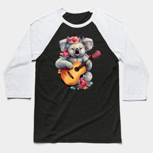 Floral Cute Koala Playing Guitar Baseball T-Shirt